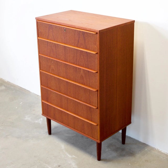 Danish Teak Six Drawer Tall Dresser by Si Bomi Møbler For Sale In Boston - Image 6 of 10