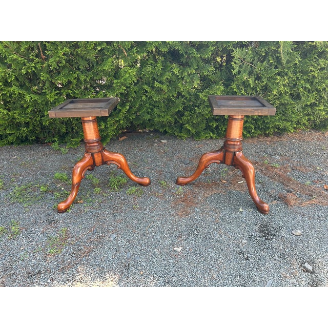 Wood Monumental Vintage Walnut Dining Table With Queen Anne Style Pedestals For Sale - Image 7 of 18