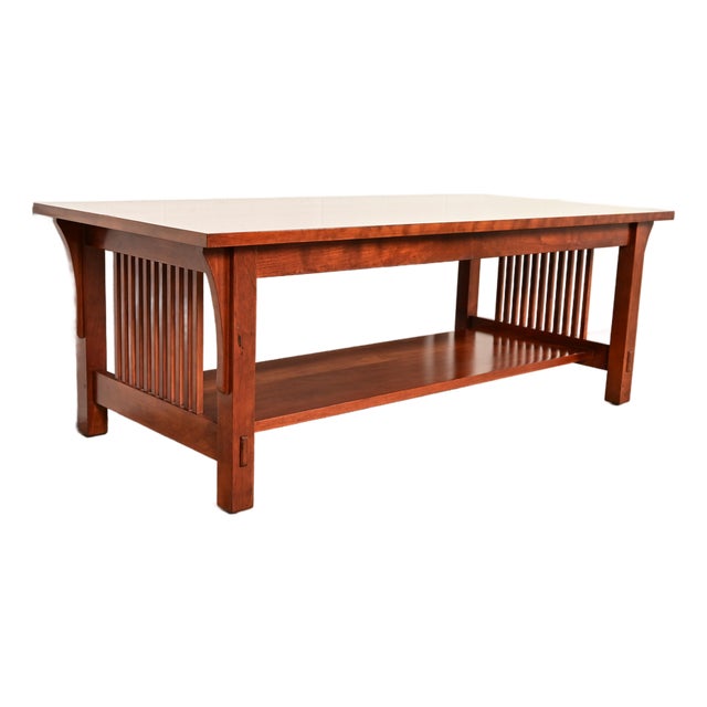 Stickley Mission Arts & Crafts Cherry Wood Spindle Coffee Table For Sale