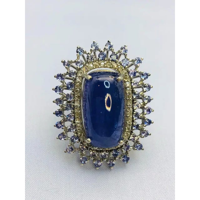 Bochic “Orient” Natural Diamond & Tanzanite Cocktail Ring Set 18K Gold & Silver For Sale - Image 4 of 12