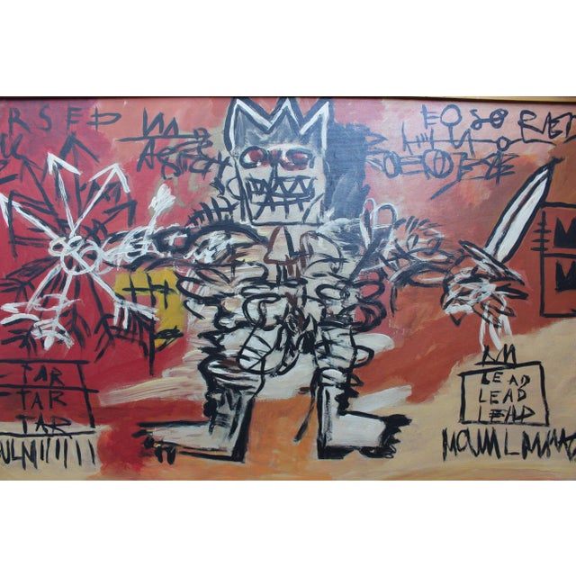 After Basquiat, Neo-Expressionist Composition, 1980s, Oil & Wood For Sale - Image 4 of 9