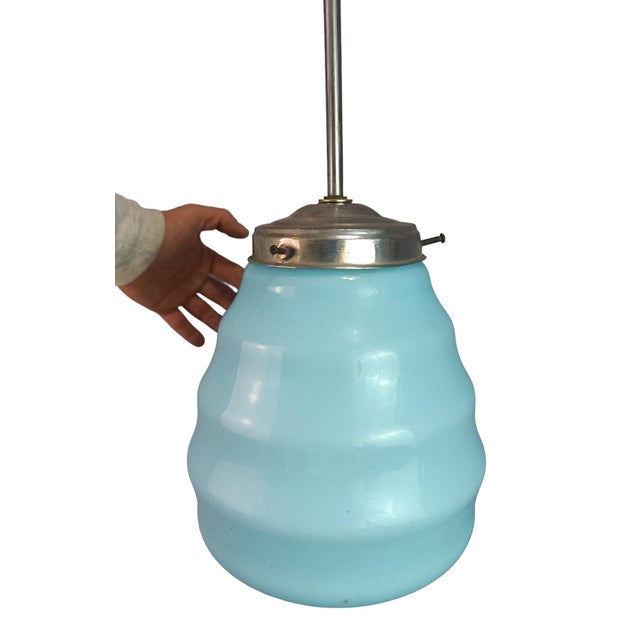 Art Deco Lamp in Blue Opaline, 1890s For Sale - Image 3 of 7