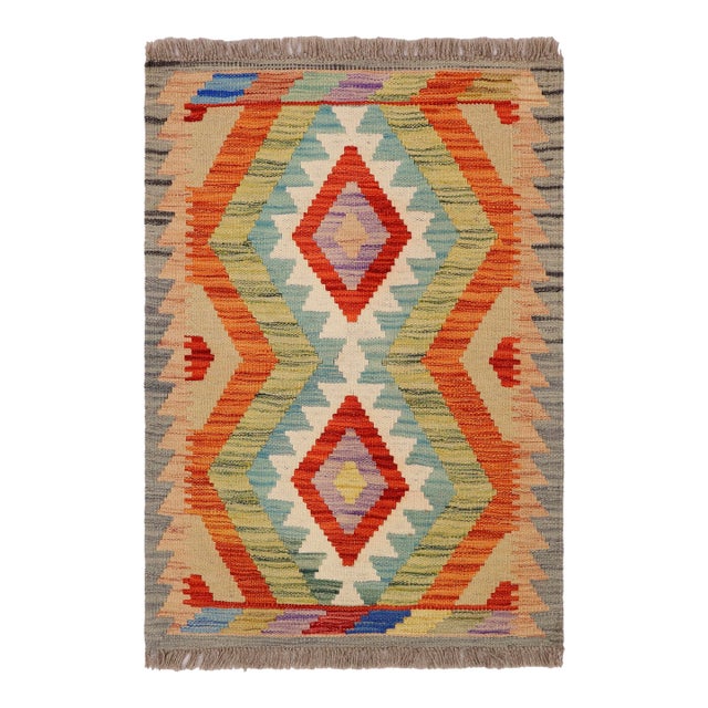 Retro Kilim Gray Rust Hand-Woven Wool Rug For Sale