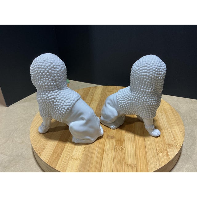 Vintage German Porcelain Spaghetti Poodle Figurines With Floral Baskets - A Pair For Sale - Image 4 of 6
