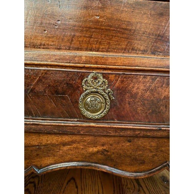 Brown 18th Century French Louis XV Walnut Armoire With Burr Elm, Chevron Inlay, Circa 1770 For Sale - Image 8 of 17