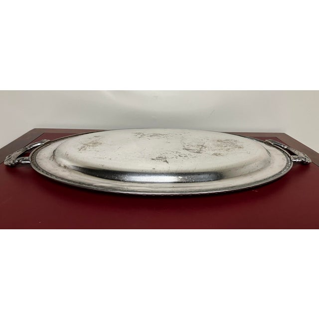 Mid-Century Oneida Silver-Plated 25" Grand Oval Butler’s Tray With Etched Victorian Scroll For Sale - Image 17 of 18