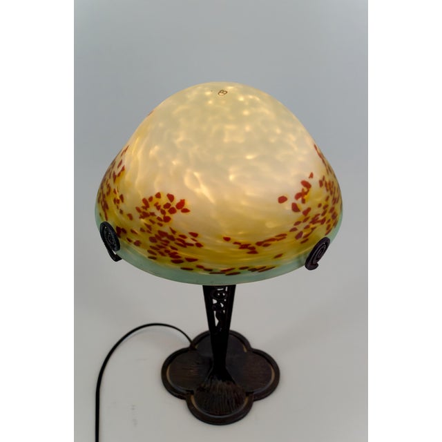 Mushroom Lamp in Wrought Iron and Blown Glass Shade, France, 1920s For Sale - Image 6 of 18