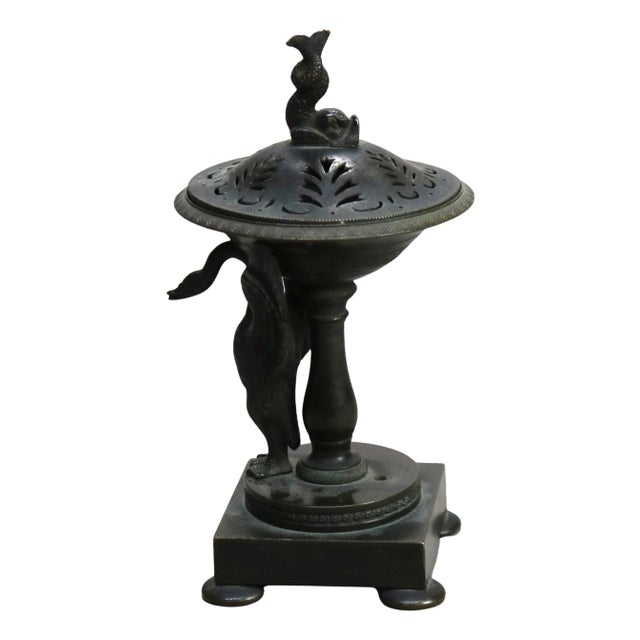 Antique Neoclassical Bronze Figural Sensor With Dolphin & Swan Circa 1890 For Sale