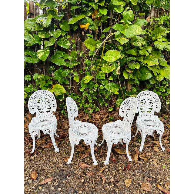 Vintage Victorian Cast Aluminum Garden Chairs - Set of 4 For Sale - Image 10 of 11