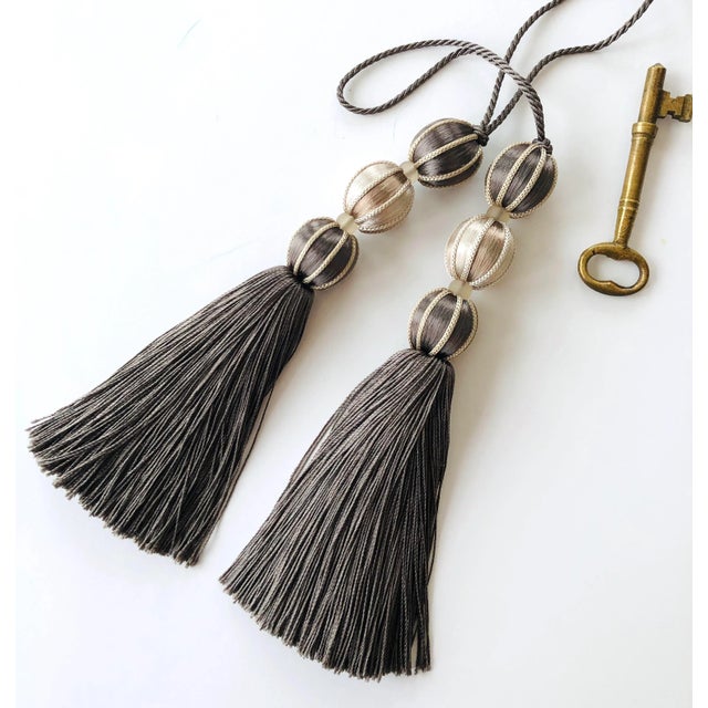 Pair of Smoky Ash and Stone Colored Beaded Key Tassels For Sale - Image 10 of 14