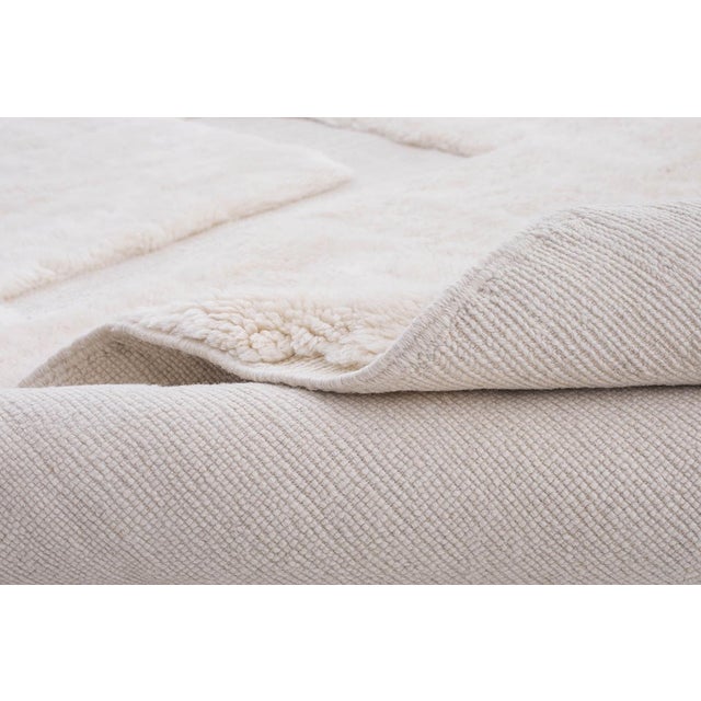 Ivory Oversize Abstract Hand-Knotted Moroccan Wool Rug | 13'9" X 9'9" | One of a Kind For Sale - Image 8 of 9