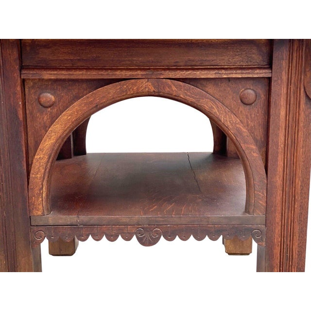 Antique Victorian Tiger Oak Parlor Table Attributed to Thomas Brooks of New York City For Sale - Image 10 of 12