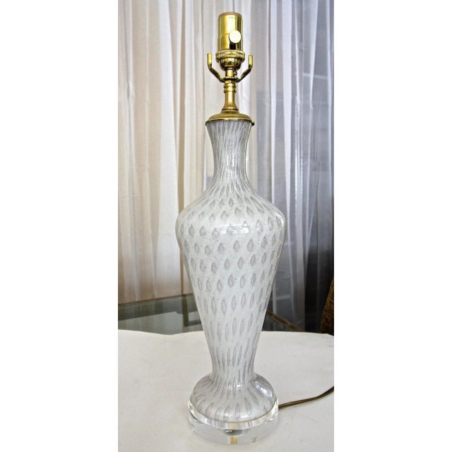 1960s Murano White and Silver Inclusions Glass Table Lamp For Sale - Image 12 of 13