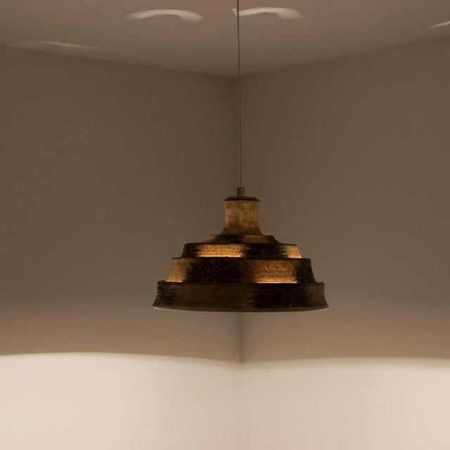 Pyramid Brown Yellow Ceramic Pendant Light, Denmark, 1970s For Sale - Image 10 of 14