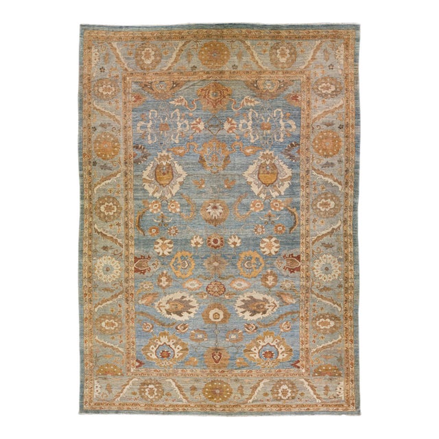 Blue Modern Sultanabad Handmade Oversize Floral Wool Rug For Sale