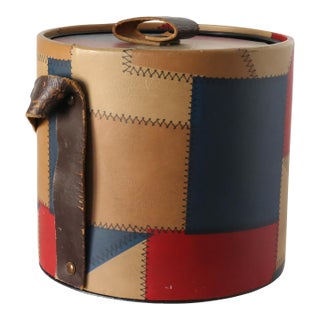 Midcentury Patchwork Leather Ice Bucket For Sale