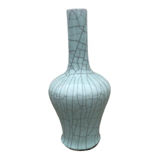 Mid 20th Century Chinese Celadon Crackle Glaze Porcelain Vase For Sale