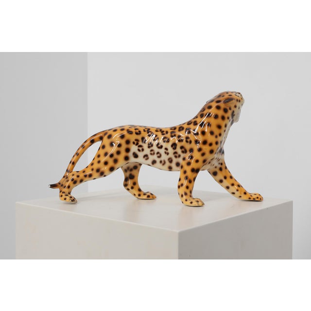 Brown Hand‑painted Ceramic Leopard Sculpture from Giovanni Rozan, Italy, 1950s For Sale - Image 8 of 11