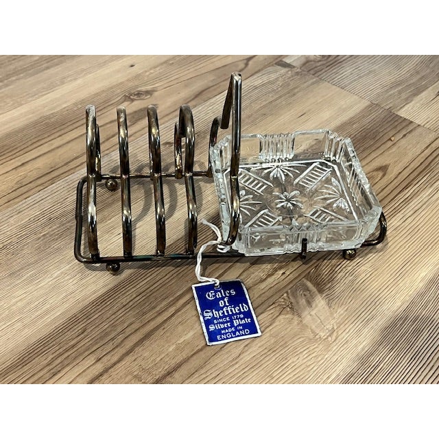 Vintage Silver Plate Toast Rack With Glass Butter Dish For Sale In New York - Image 6 of 7
