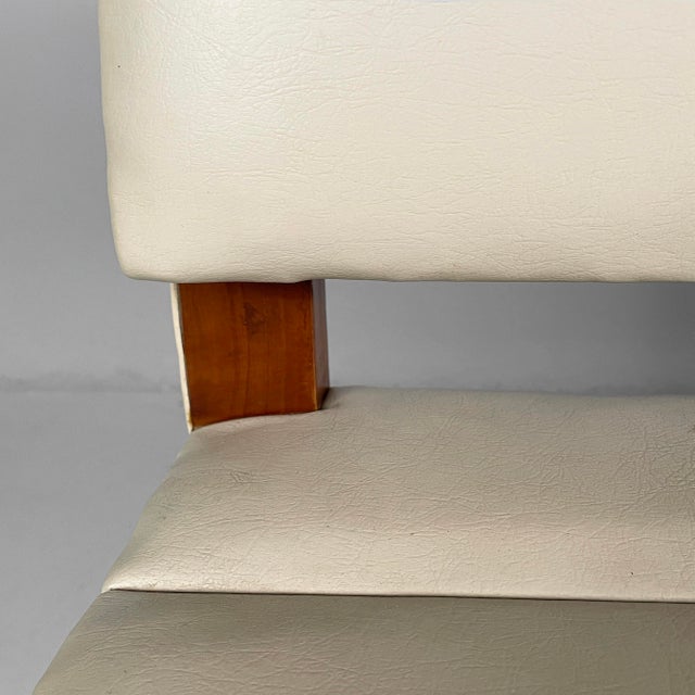 Beige Art Deco Italian Bench in Wood and White Leather, 1940s For Sale - Image 8 of 18