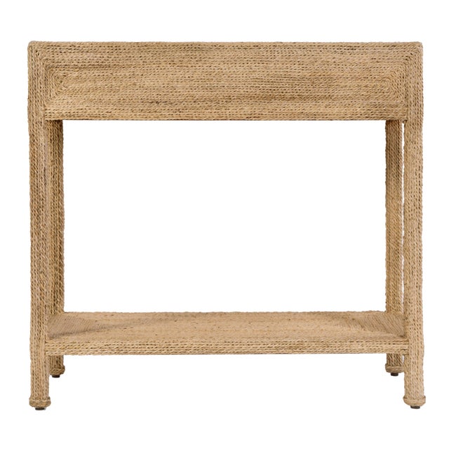 Wood Como 31.5 in. W Rectangular Banana Leaf 1 Drawer Console Table with Lower Open Shelf, Natural Rattan For Sale - Image 7 of 8