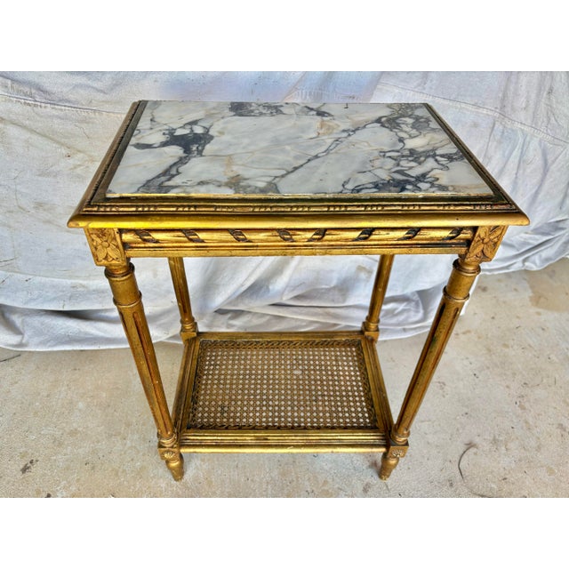 Early 20th Century French Louis XVI Style Gold Gilded and Marble Side Table For Sale - Image 6 of 12