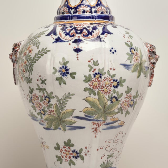 Late 19th Century Pair of Antique French Faience Earthenware Lidded Urns For Sale - Image 5 of 14