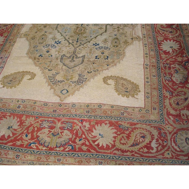 Ivory & Coral Red Color and Expressive Medallion Design Antique Persian Sultanabad Rug For Sale In New York - Image 6 of 6