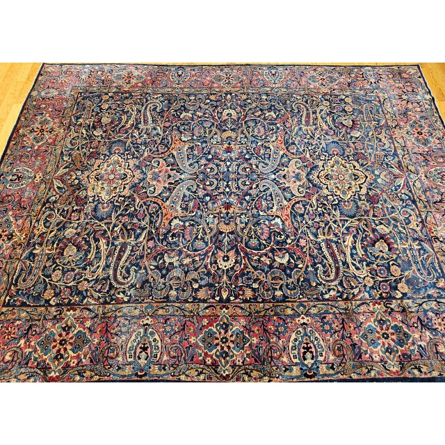 Vintage Persian Yazd Rug, Hand-Knotted Wool, Allover Floral Pattern, Navy & Red, 9x12 For Sale - Image 12 of 18