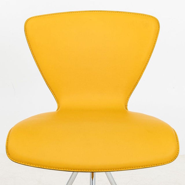 Postmodern Italian Postmodern Yellow Leather Swivel Chair For Sale - Image 3 of 5