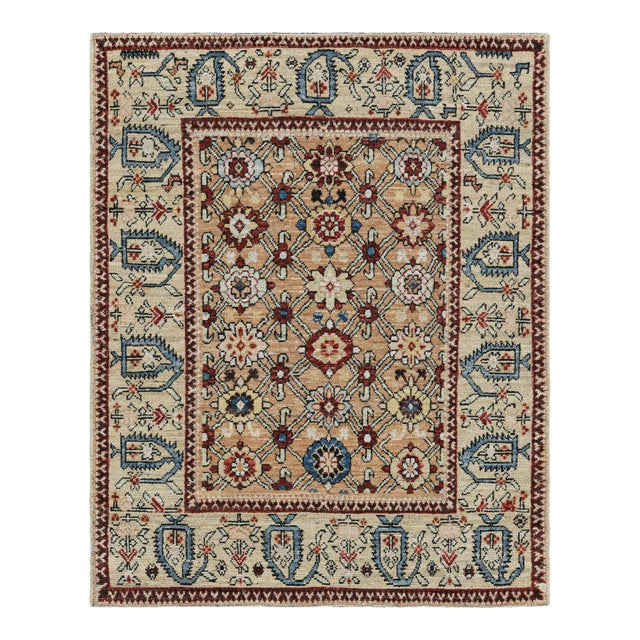 Rug & Kilim’s Caucasian Kuba Style Rug in Beige-Brown With Floral Patterns For Sale