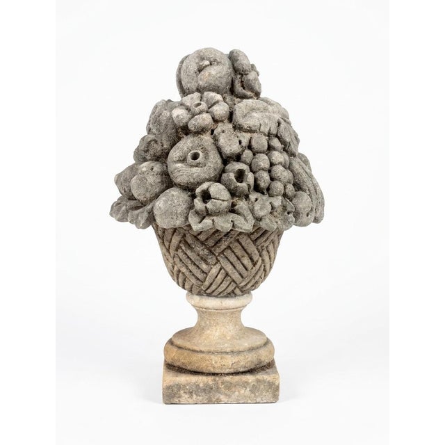 Vintage Classical Cast Stone Fruit & Floral Urn Finial / Garden Basket Sculpture For Sale In West Palm - Image 6 of 11