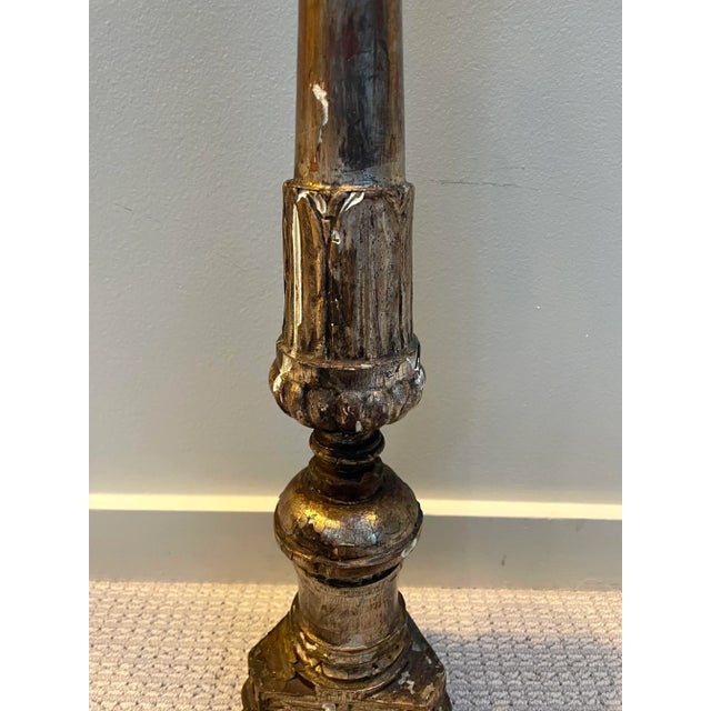 Italian Late 18th / Early 19th Century Italian Giltwood Pricket Candlestick – 27” For Sale - Image 3 of 8