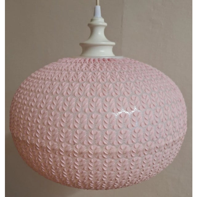 Vintage Pendant Lamp with Plastic Ball in Pink Fabric, 1970s For Sale - Image 4 of 7