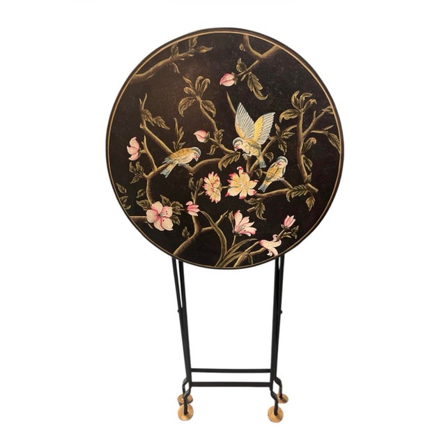 Vintage Grand & C. Chinoiserie Hand-Painted Metal Folding Side Table For Sale In West Palm - Image 6 of 10