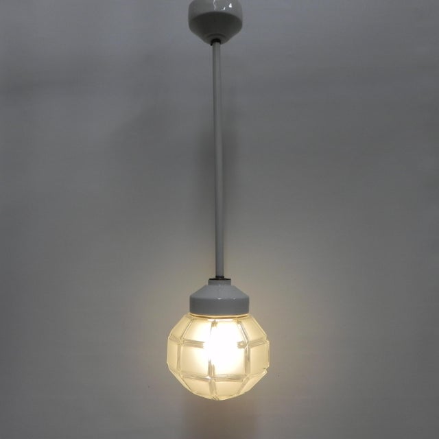 Art Deco Hanging Lamp with Octagonal Frosted Glass Shade, 1930s For Sale - Image 3 of 18