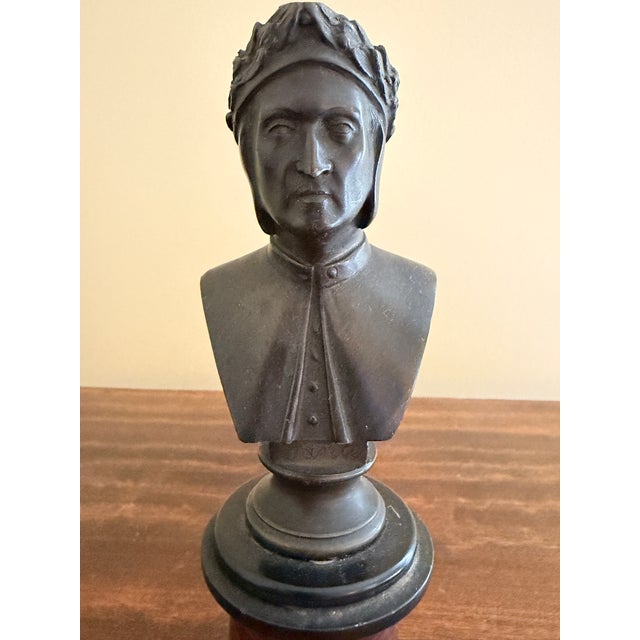 A finely cast Grand Tour–style classical bust, inspired by Italian literary historical figure Dante, mounted on a richly...