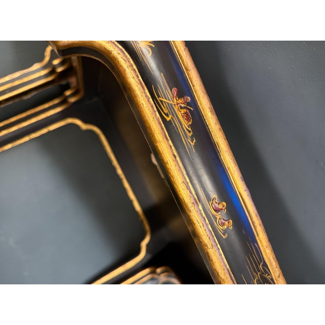 Pair of Chinoiserie Square Open Cube Black Gold Side Tables For Sale - Image 6 of 12