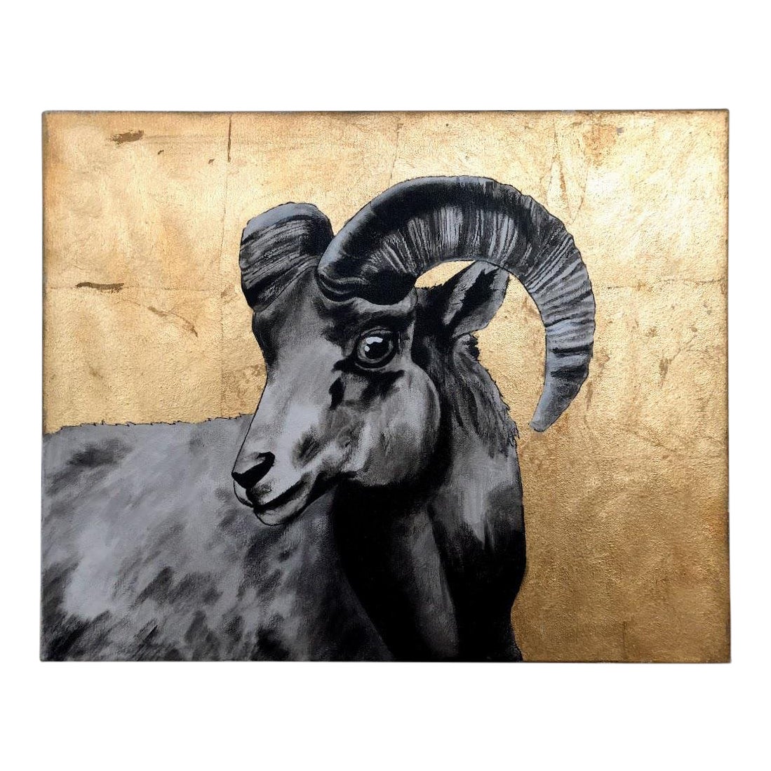 Billy Goat Original Painting With Gold Leaf Chairish