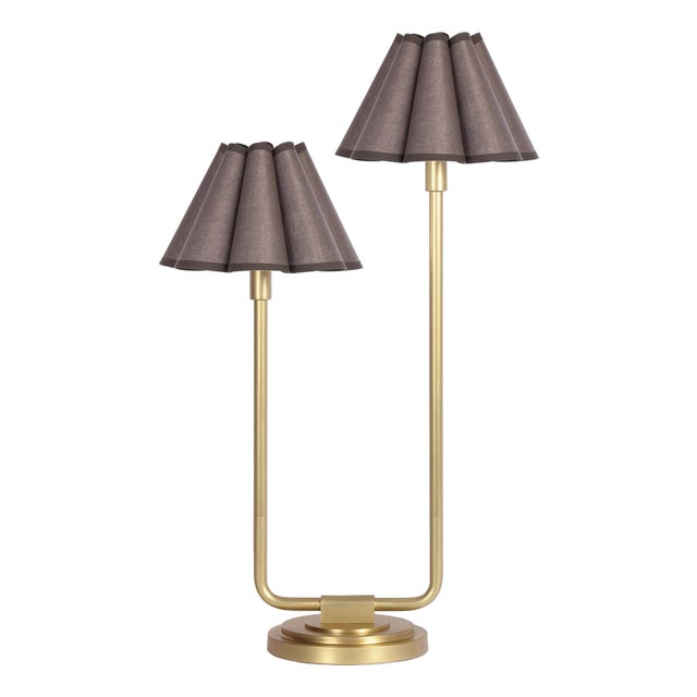 Regina Andrew Polly Double Arm Table Lamp, Natural Brass with Umber Scalloped Shade For Sale
