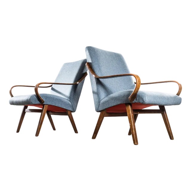 Grey Upholstered Marl Armchair by Jaroslav Šmídek, 1950s For Sale