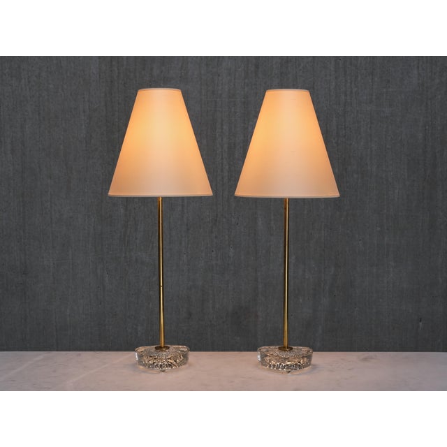 Swedish Modern EAE Table Lamps, Brass, Glass and Pierre Frey Silk, 1950s, Set of 2 For Sale - Image 10 of 11