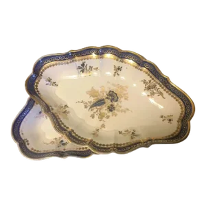 Antique 18th Century Worcester Caughley Porcelain Quatrefoil Serving Dishes - A Pair