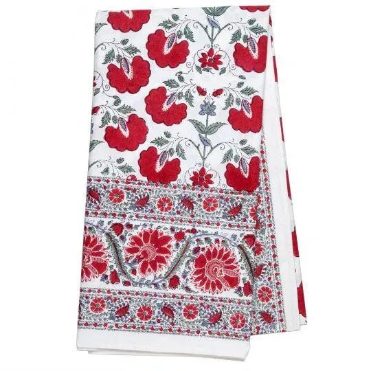 Janvi 10-Seat Red Tablecloth For Sale - Image 4 of 5