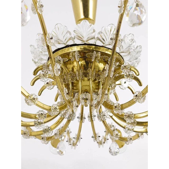 Gold Large Mid-Century Brass & Crystal Flower Chandelier by Lobmeyr, Austria, 1950s For Sale - Image 8 of 11