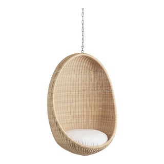 Nanna Ditzel Hanging Egg Chair - Natural - Tempotest White Canvas Cushion with 5 Foot Chain