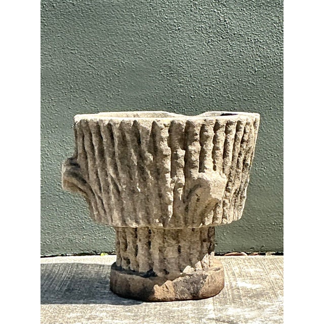 Mid-Century Modern Vintage Faux Bois Cast Concrete Trunk Planter For Sale - Image 3 of 12