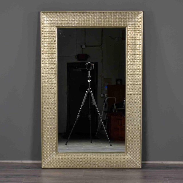 Brutalist Vintage French Mirror in Champagne With Textured Metal Frame For Sale - Image 3 of 10
