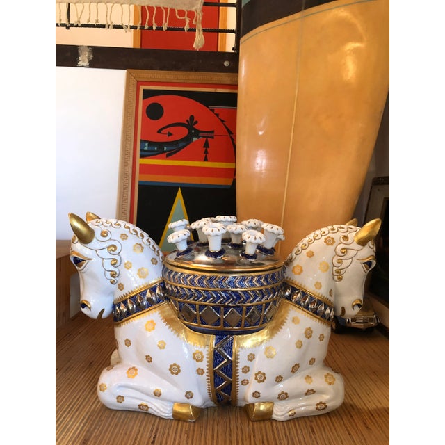Mid 20th Century Giulia Mangani Oggetti Italian Porcelain Double Horse Tulipiere For Sale - Image 9 of 9
