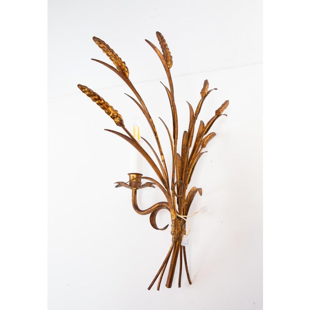 Italian Gilt Metal Wall Sconce with Leaves and Ears of Wheat, 1960s For Sale - Image 6 of 7